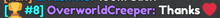a blurred image of a trophy and the words overworld creeper thanks