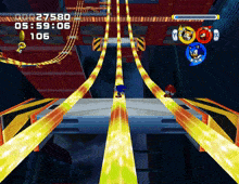 sonic the hedgehog is playing a video game and the time is 05:59:06