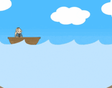 a girl in a boat with a red question mark