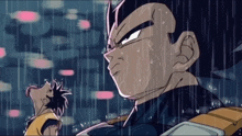 a cartoon of a man standing in the rain looking up