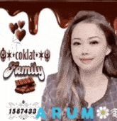 a picture of a woman with the words coklat family written above her
