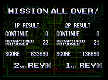 a video game screen says mission all over and shows the score
