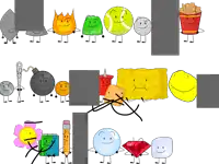 a bunch of cartoon characters including a sponge and a tennis ball