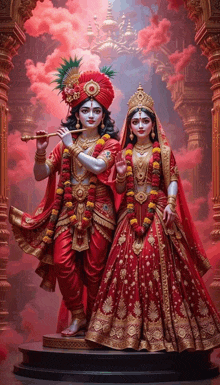 a painting of a bride and groom standing next to each other .