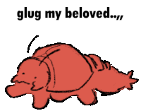 a drawing of a red elephant with the words glug my beloved