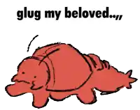 a drawing of a red elephant with the words glug my beloved