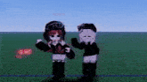 two anime characters are standing next to each other in a field and one of them has the name nemesis on her head