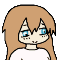 a cartoon drawing of a girl with long brown hair and blue eyes