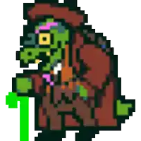 a pixel art illustration of a witch with a green cane