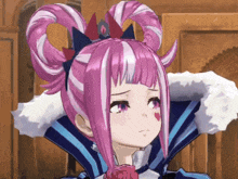 a cartoon character with pink and white hair and a crown on her head