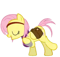 a yellow pony with pink hair and a bandage on her leg
