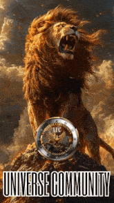 a poster of a lion with the words universe community written below it