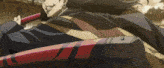 a close up of a person holding a sword and smiling
