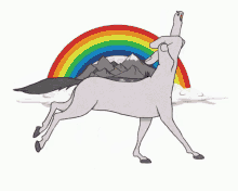 a drawing of a horse with a rainbow behind it