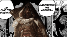 a drawing of a man with the words " maintaining the agenda " on the bottom