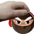 a hand is holding a cartoon character 's head with headphones .