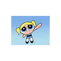 bubbles from the powerpuff girls is waving her hand in the air