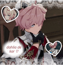 a picture of a boy with pink hair and the words dahlia de kar