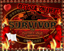 a survivor logo with skulls and flames in the background