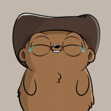 a cartoon drawing of a bear wearing a cowboy hat and glasses