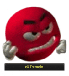 a red smiley face with the words ex tremolo below it .