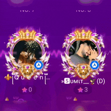 a purple background with a queen and a sumit picture