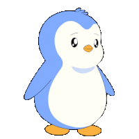 a blue and white penguin with orange legs and feet
