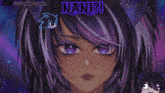 a picture of a girl with purple hair and the words " neanie ! "