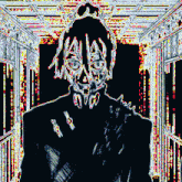 a black and white image of a person with a skull on their face