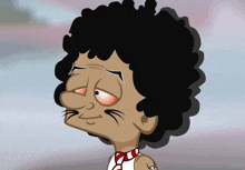 a cartoon drawing of a man with curly hair and a tattoo on his arm