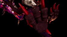 a creature with red claws and a bear head
