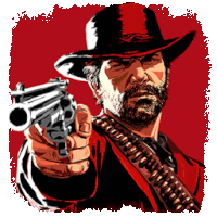 a man in a hat is pointing a gun at the camera