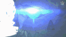 a drawing of a skull with a blue light coming out of it