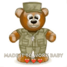 Army Bear Made It To Work Baby GIF