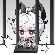 a cartoon character with horns is sitting in a jail cell