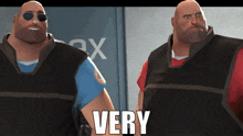 two cartoon characters are standing next to each other and the word very is on the bottom right