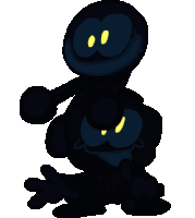 a couple of black cartoon characters with yellow eyes are standing next to each other on a white background .