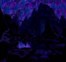 a pixel art of the aurora borealis over a river