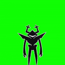 a black and white silhouette of a monster with horns on a green screen .