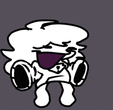 a black and white drawing of a person with a purple tongue