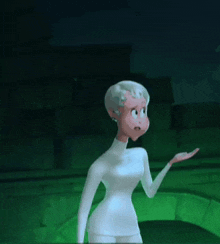 a cartoon character is standing in front of a green background