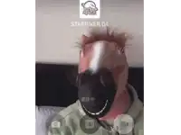 a person wearing a horse mask with the number 04 on the bottom