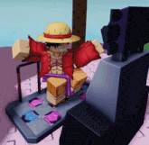 a cartoon character is playing a video game on a platform
