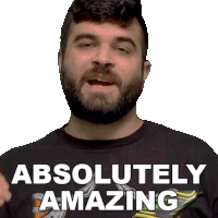 a man with a beard wears a black shirt that says absolutely amazing