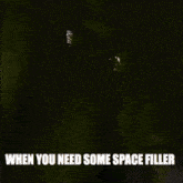a man is typing on a laptop with the caption " when you need some space filler " below him