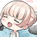 a cartoon girl is taking a bath in a hot spring and smiling .