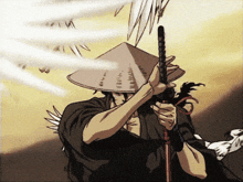 a man wearing a hat and holding a sword