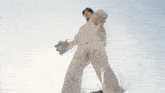 a painting of a person in a white and blue suit