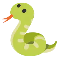 a green snake with an orange tongue and black eyes