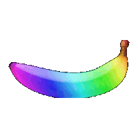 a rainbow colored banana with a brown stem on a white background